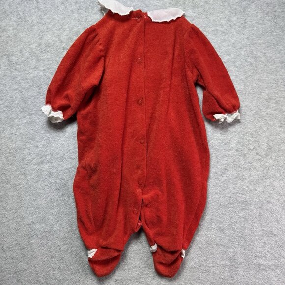 VTG Rare 70s 80s Carter’s Baby 3m Christmas Lace Rose Red Romper One-Piece Terry - Picture 8 of 9